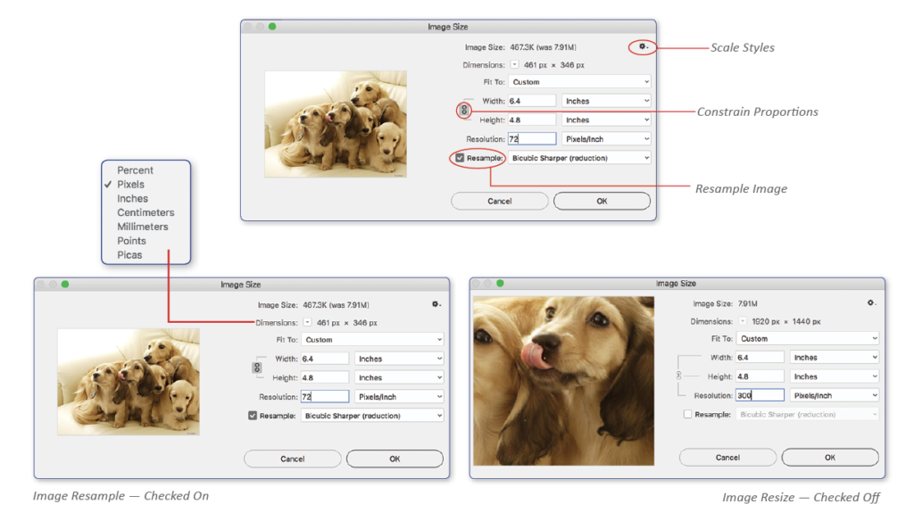 Viewing Different Settings when Resample is check on or off