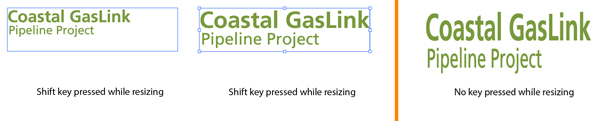 Resizing the logo in Illustrator. Hold the Shift key to resize the logo proportionately. If no shift key is held on while dragging during the resize, the logo becomes distorted. 