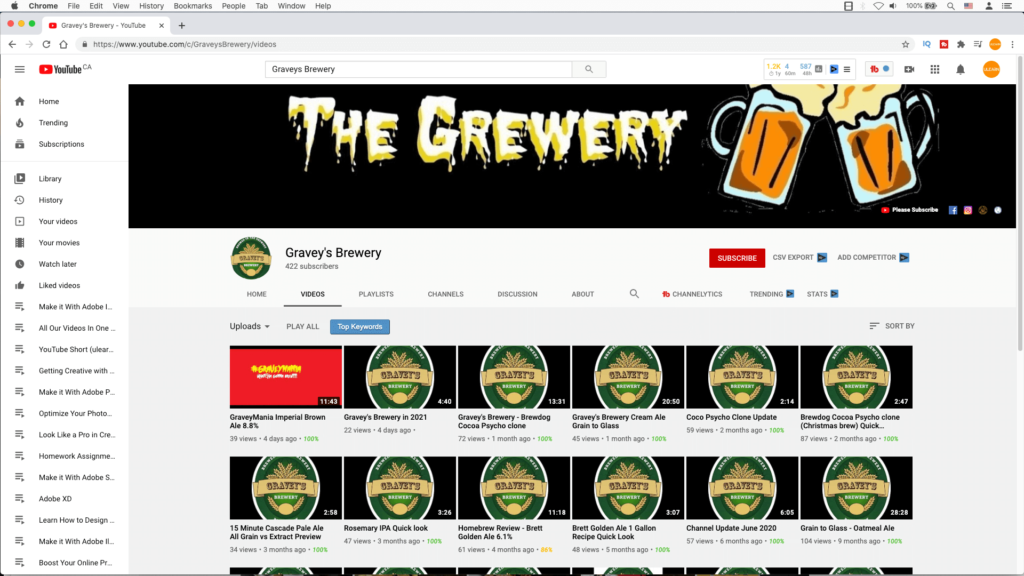 Gravey's Brewery YouTube channel video list