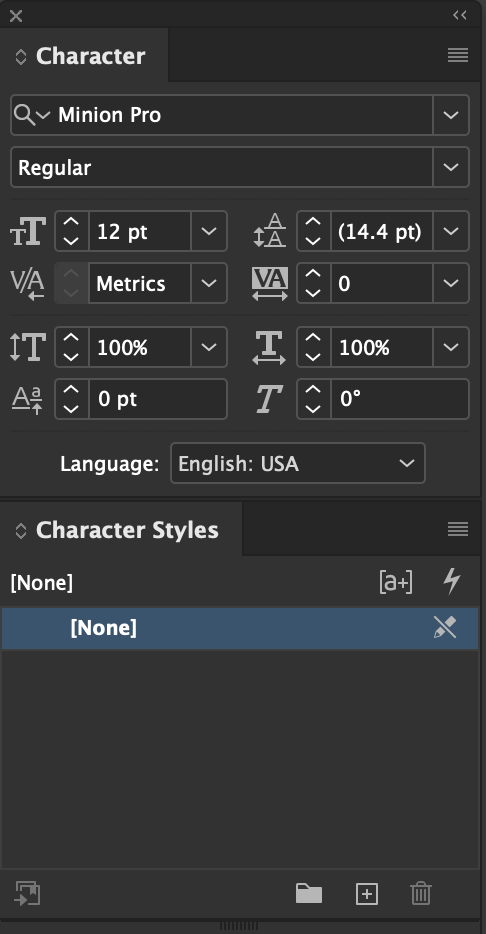 Character and Character Styles Panels