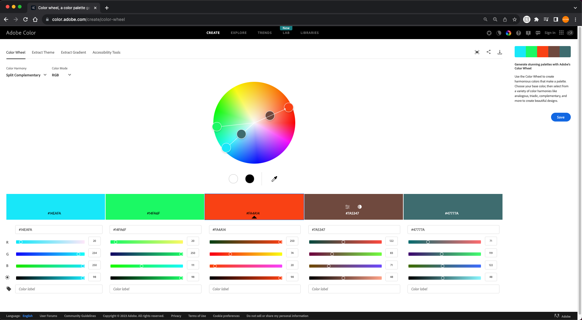 Adobe Color - Split Complementary Harmony (Color Palette)