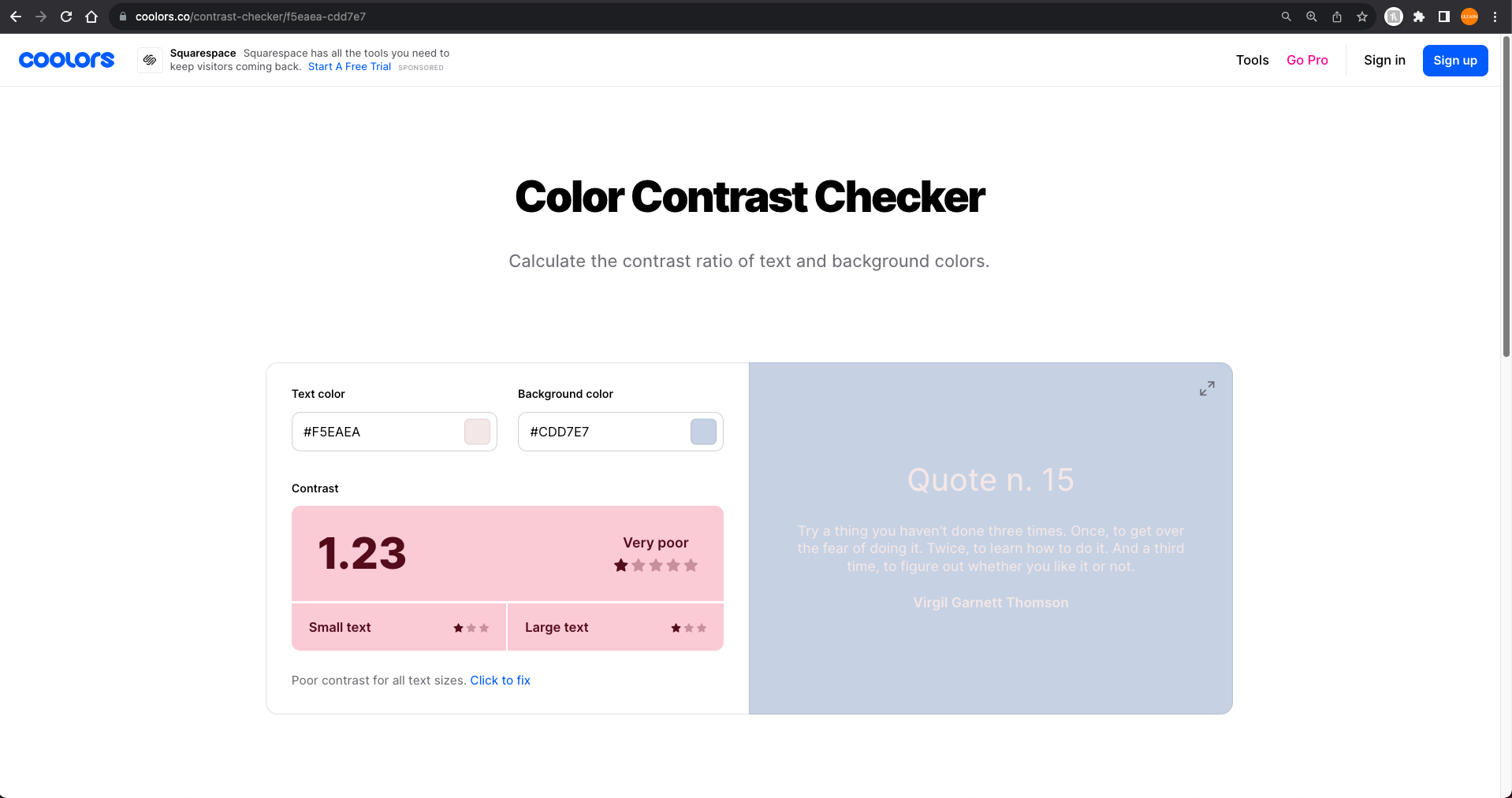 Color Contrast Checker - Low Contrast example