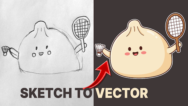 Sketched Chinese Dumpling (Bao) changed to a Vector vector paths instantly in Illustrator Beta